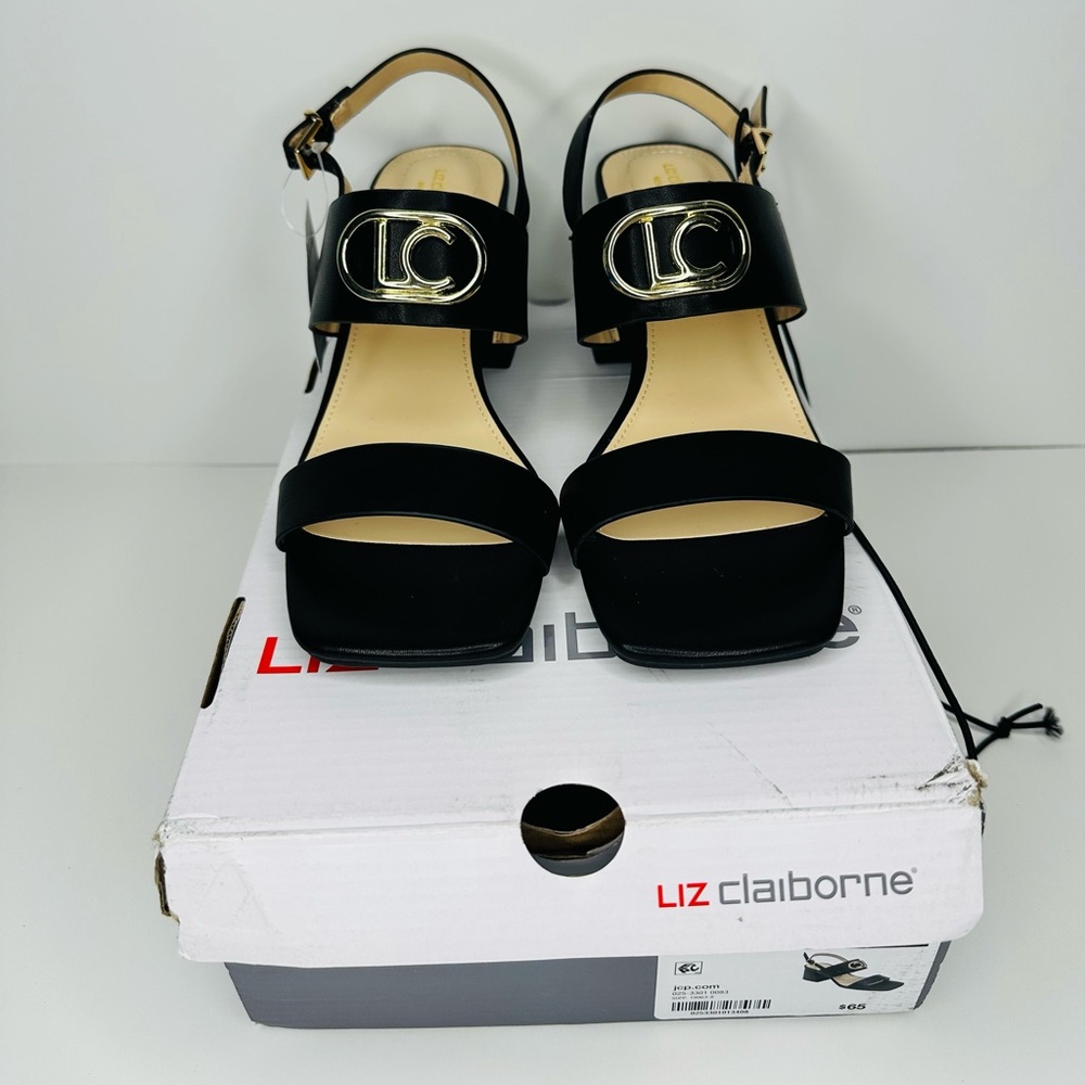 Liz Claiborne Portola Black Women’s Wedge Sandals Size 8.5 M NWT